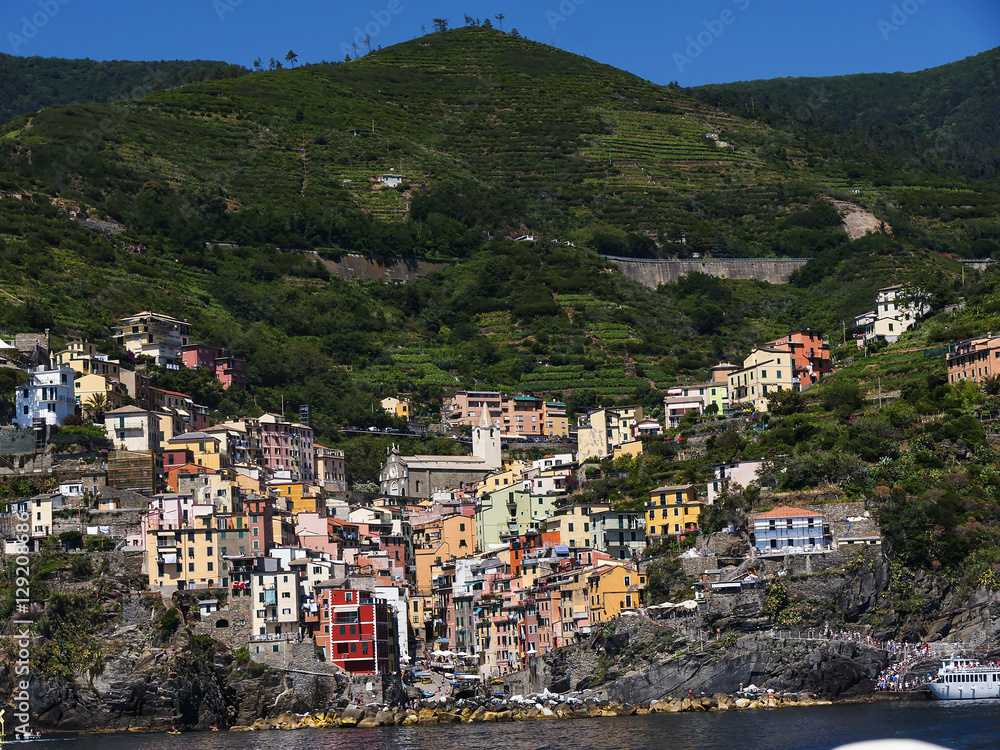 The fishing villages of Monterosso al Mare,Vernazza, Corniglia, Manorola and Riomaggiore of the Cinque Terra Liguria Italy.
