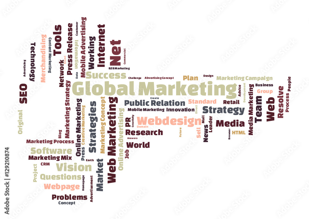 Obraz premium Global Marketing word cloud shaped as a key