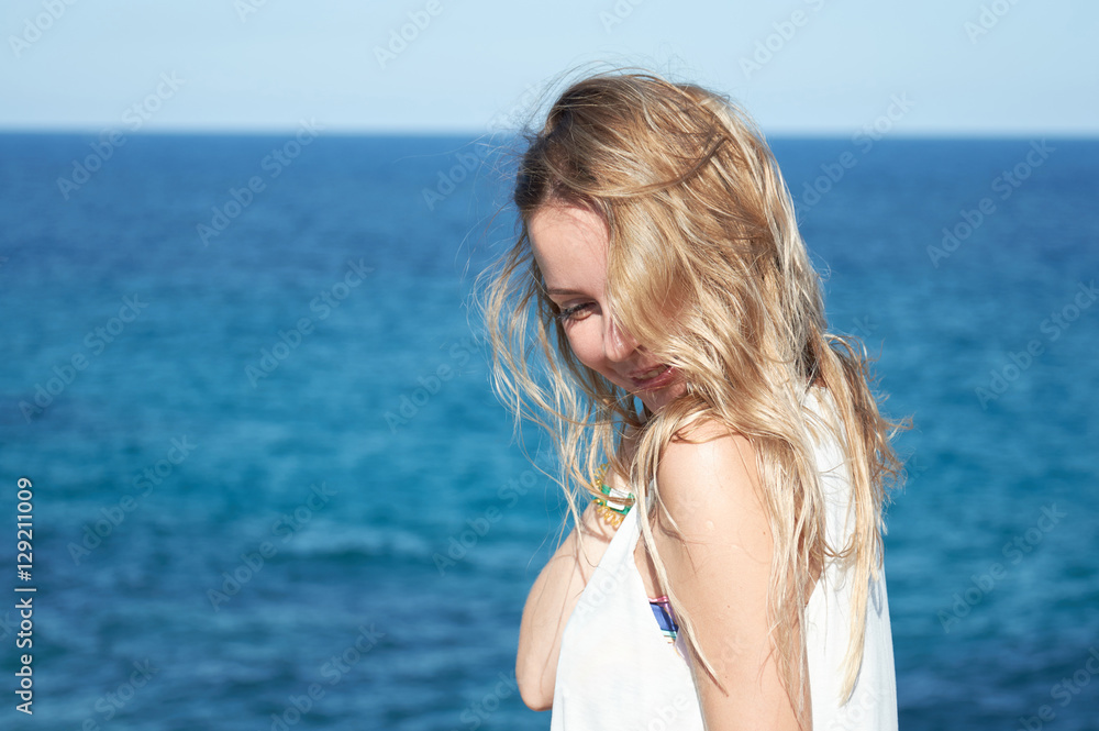 Beautiful blondie girl on the seacoast Beautiful blondie girl on the seacoast