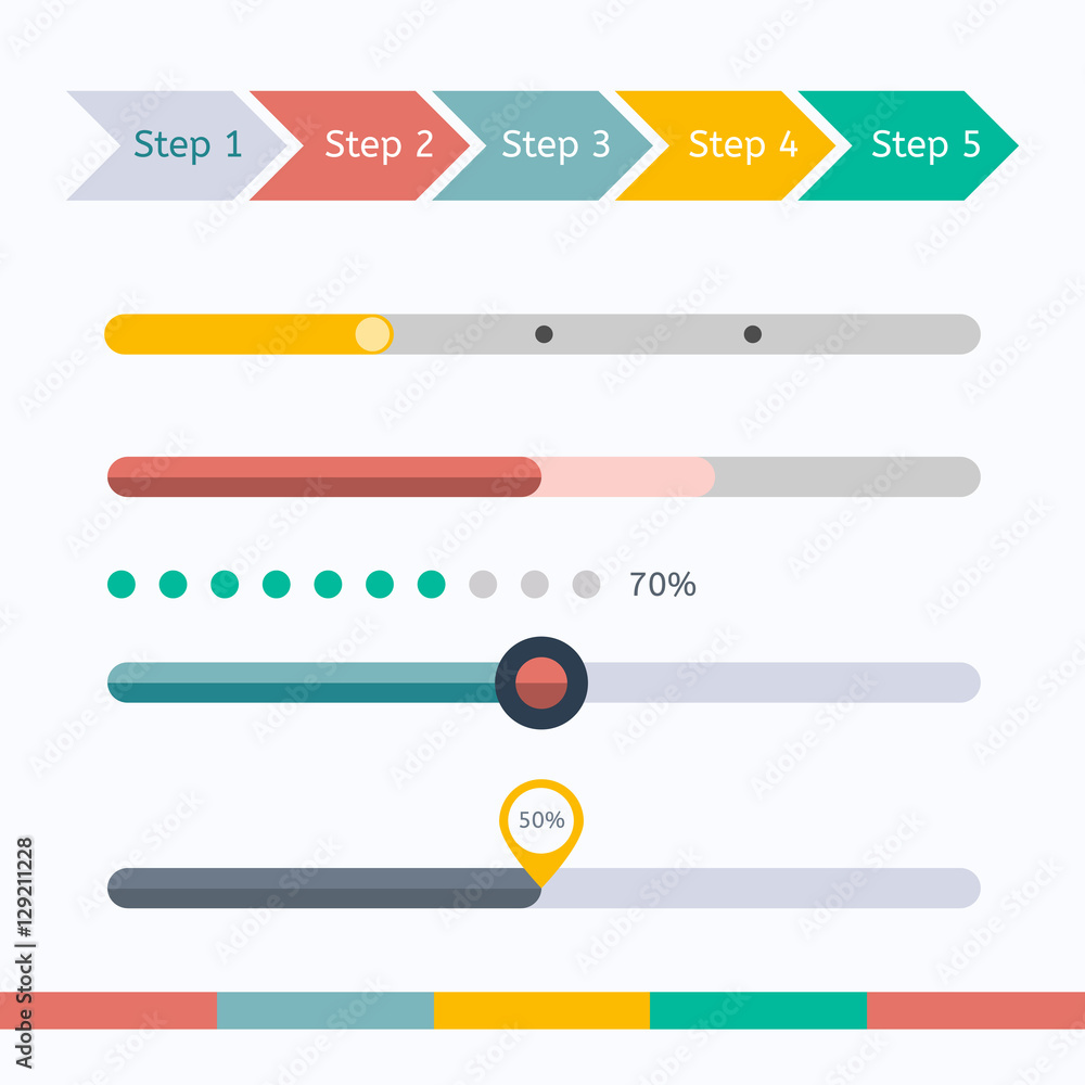 Flat web design progress bars set. Vector illustration