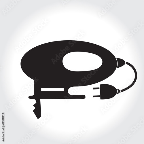 Fret saw tool icon, black silhouette. Element logo jigsaw tool isolated on white background. Vector illustration