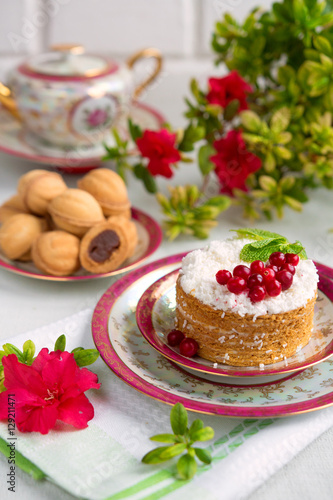 Wallpaper Mural Breakfast with pastries and a drink on a light background Torontodigital.ca