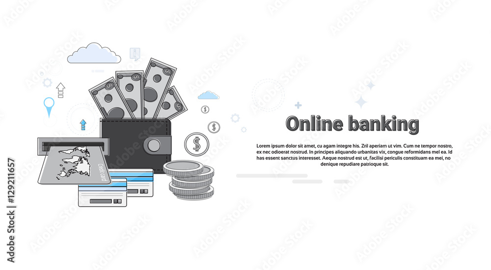 Online Banking Internet Electronic Payment Money Credit Card Wallet Vector Illustration Online Banking Internet Electronic Payment Money Credit Card Wallet Vector Illustration
