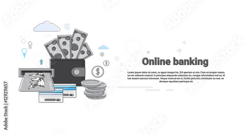 Online Banking Internet Electronic Payment Money Credit Card Wallet Vector Illustration