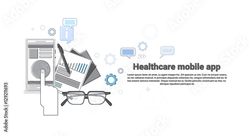 Hospital Medical Application Health Care Medicine Online Web Banner Thin Line Vector Illustration