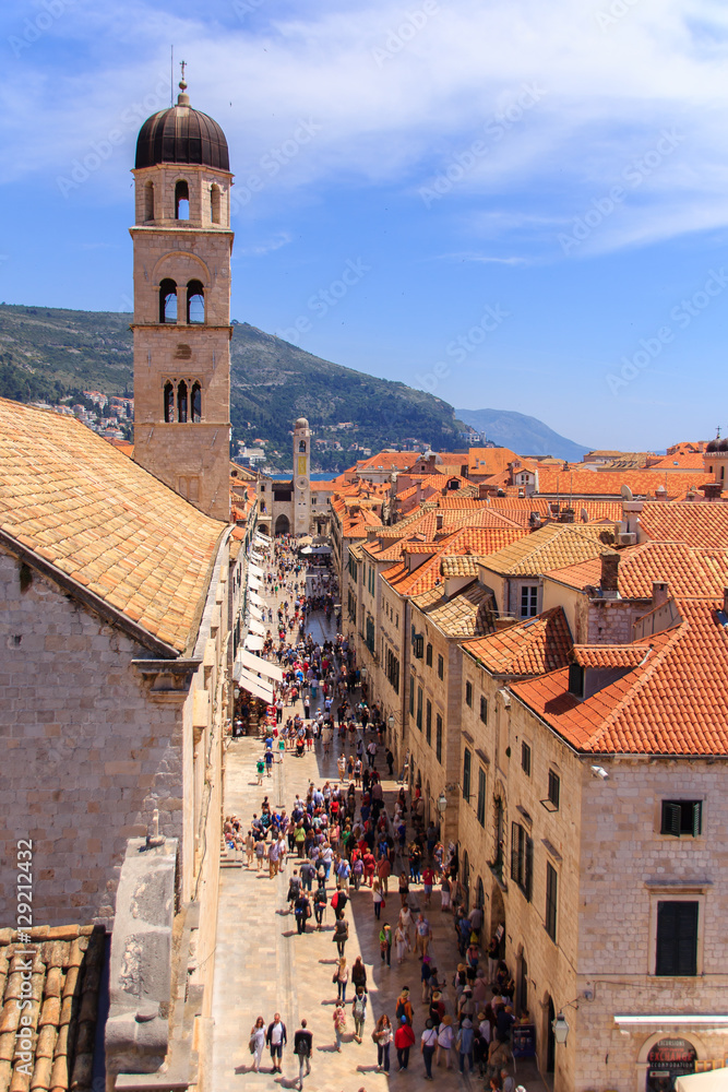 Stradun, the main limestone paved pedestrian street of Dubrovnik, Croatia