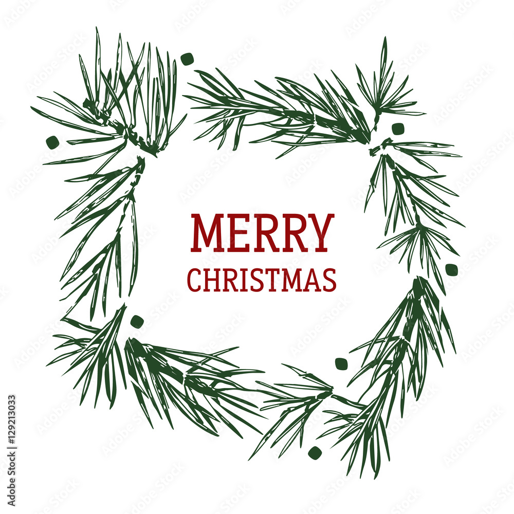 Fototapeta premium Card with Christmas wreath . Vector illustration.