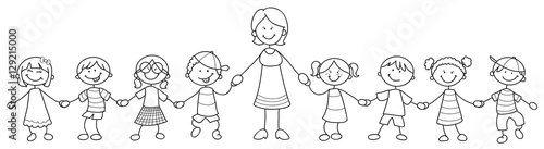 Vektor Illustration einer Lehrerin mit Schulklasse