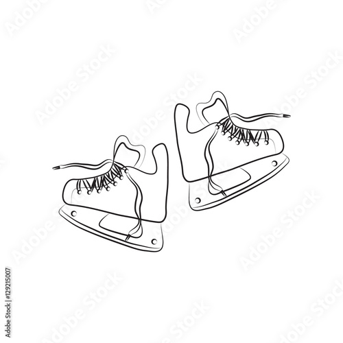 Hockey skates vector illustration isolated on white. Hand drawn line art. Infographic, pictograph, pictogram, object, symbol, sign, signage, logo or sticker. Doodle, sketch. Winter, seasonal.