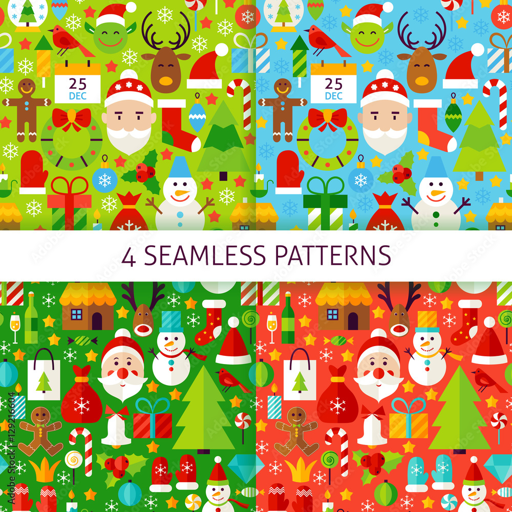 Four New Year Seamless Patterns Four New Year Seamless Patterns
