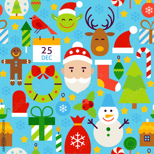 Merry Christmas Blue Tile Pattern © anna_leni