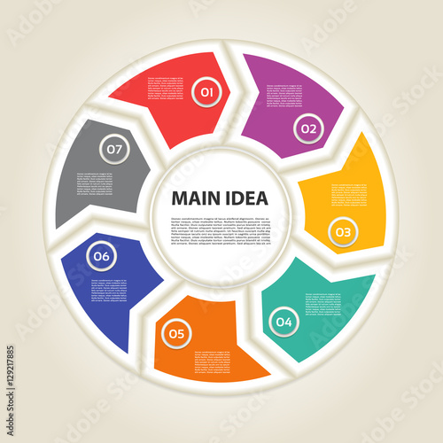 Template for diagram, graph, presentation and chart. Business concept with 7 options, parts, steps or processes. Vector infographic