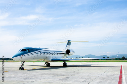 Small Airplane or Aeroplane Parked at Airport.Small Airplane Famous to use Private Airplane.Mountain View.