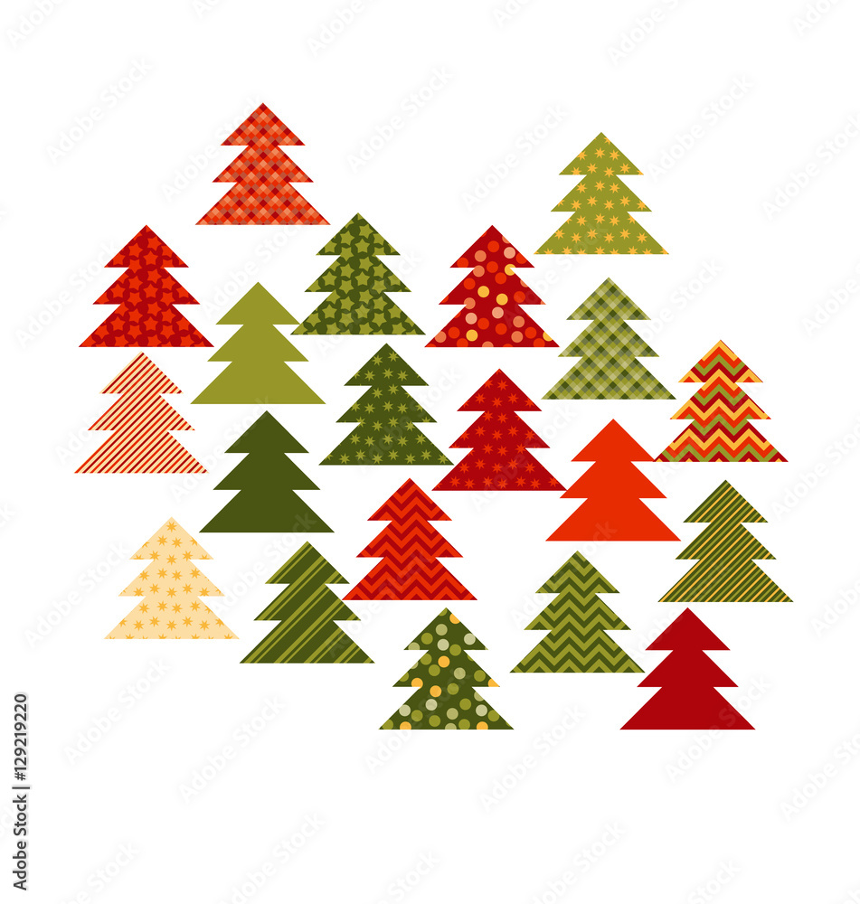 Christmas tree in patchwork style. Fir tree pattern vector illus