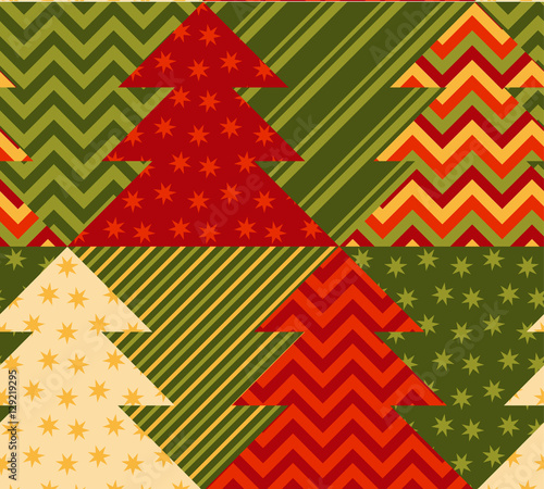christmas tree green color abstract background in patchwork styl