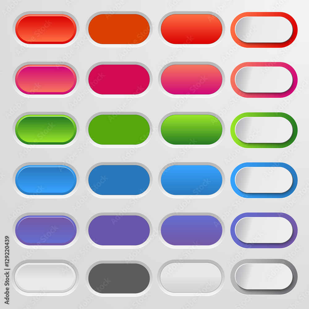 Set of colored web buttons. Colorful collection of vector buttons for your website and web design.