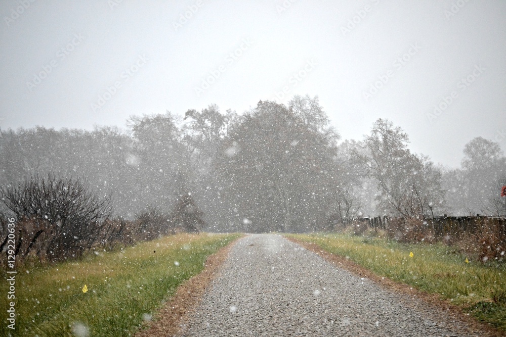 Gravel Road in the Snow Storm
