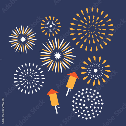 Flat design fireworks EPS10 vector royalty free stock illustration for greeting card, ad, promotion, poster, flier, blog, article, ad, marketing, retail shop, brochure, signage