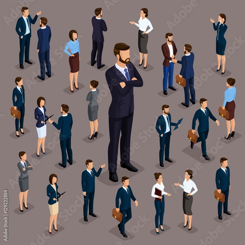 People Isometric 3D, the big boss businessman and business woman, business clothes. The concept of office workers, director and subordinates isolated on a dark