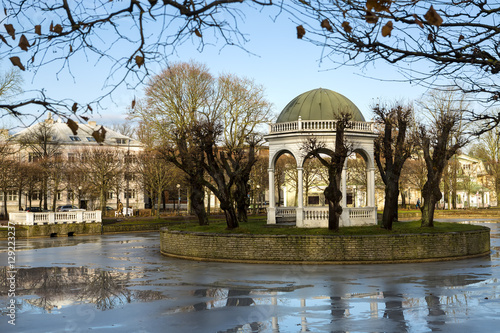 Swan lake in Kadriorg park, Tallinn, Estonia.