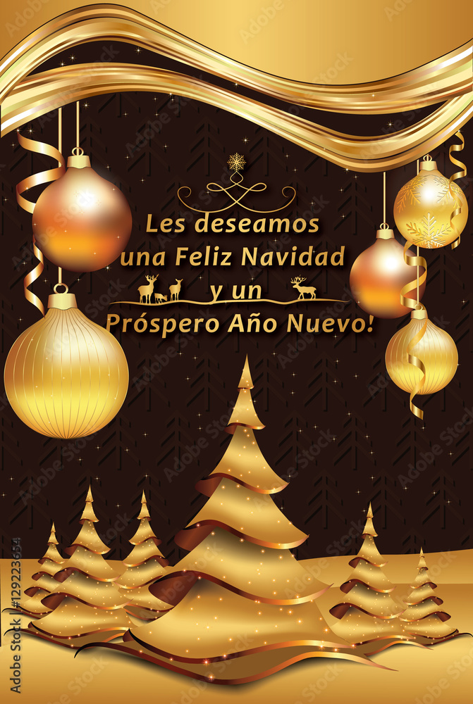 Spanish Greeting Card For New Year Les Deseamos Feliz Navidad Y Feliz Ano Nuevo We Wish