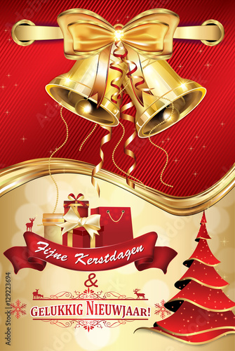 Dutch elegant greeting card for winter season - Merry Christmas and Happy New Year (Fijne Kerstdagen en Gelukkig Nieuwjaar!). Print colors used. Size of a custom printable card photo
