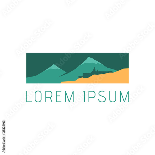 Mountains and the fortress, logotype. Vector illustration.