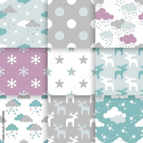 Set of Scandinavian trend seamless pattern. Minimalistic vector seamless pattern perfect for wallpaper, textil cotton print, bed linen, holiday package or wrapping paper.