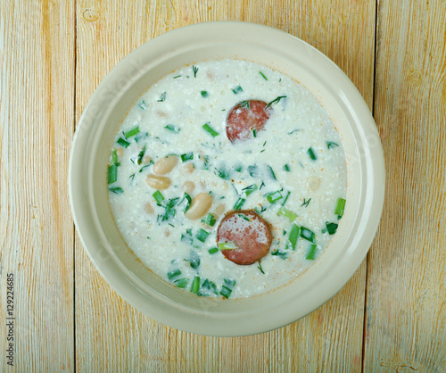 Soup with beans, sour cream and sausage