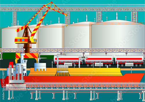 Fuel gas tanker, LNG transporter, gas terminal and tanks. Vector