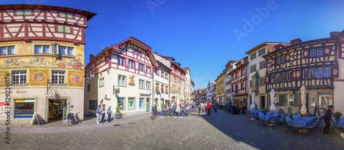 Old city center of Stein am Rhein village with colorful old houses