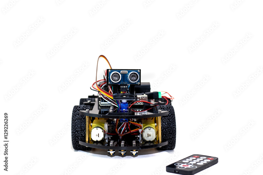 robot with four wheels on a white background