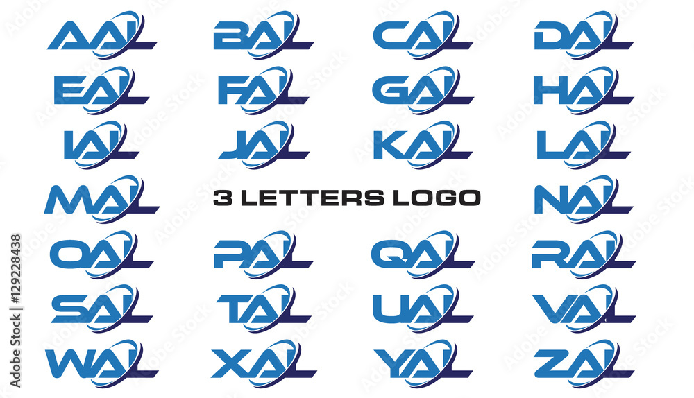 3 letters modern generic swoosh logo AAL, BAL, CAL, DAL, EAL, FAL, GAL, HAL, IAL, JAL, KAL, LAL, MAL, NAL, OAL, PAL, QAL, RAL, SAL,TAL, UAL, VAL, WAL, XAL, YAL, ZAL - obrazy, fototapety, plakaty 