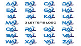 3 letters modern generic swoosh logo AAL, BAL, CAL, DAL, EAL, FAL, GAL, HAL, IAL, JAL, KAL, LAL, MAL, NAL, OAL, PAL, QAL, RAL, SAL,TAL, UAL, VAL, WAL, XAL, YAL, ZAL