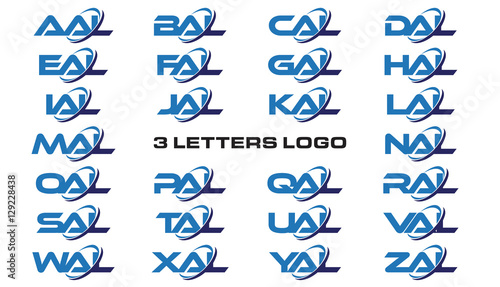 3 letters modern generic swoosh logo AAL, BAL, CAL, DAL, EAL, FAL, GAL, HAL, IAL, JAL, KAL, LAL, MAL, NAL, OAL, PAL, QAL, RAL, SAL,TAL, UAL, VAL, WAL, XAL, YAL, ZAL