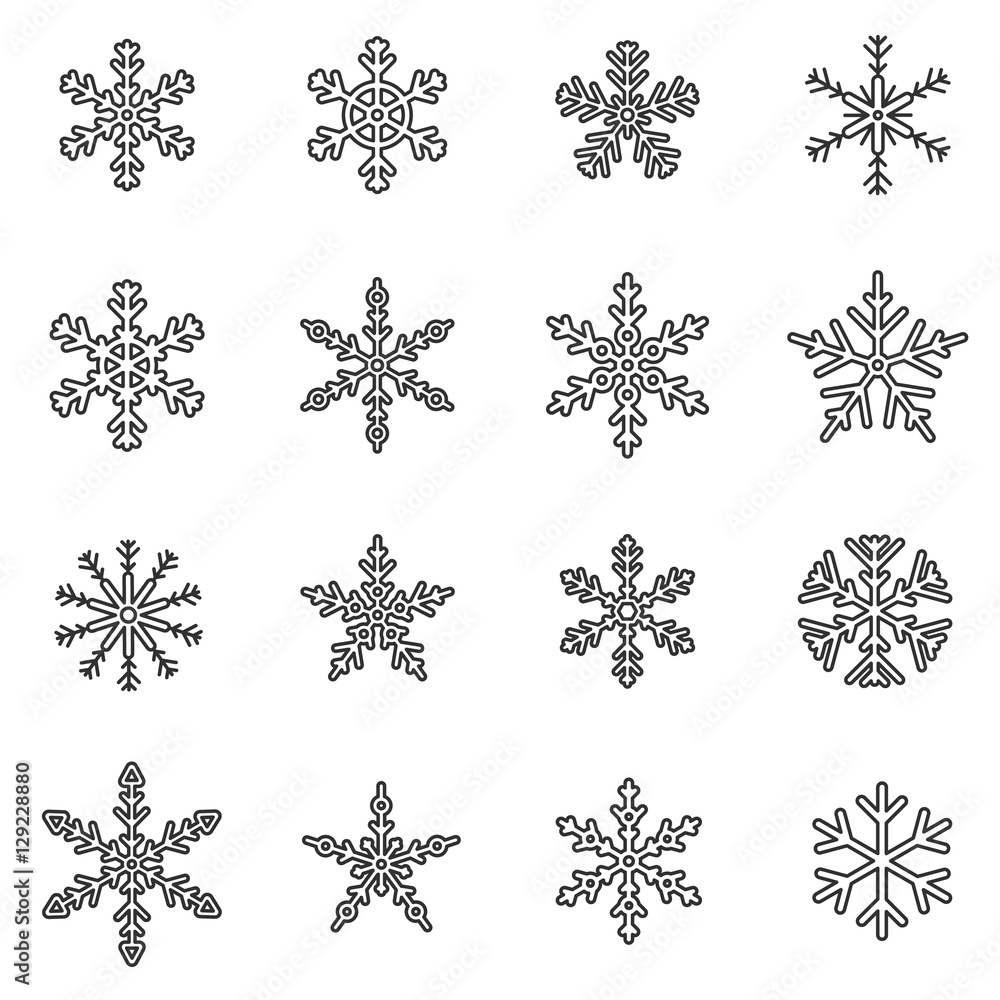 Snowflakes set. Patterns of snow, thin line design. linear symbols collection. different shapes, isolated vector illustration. Ice crystal Snowflakes set. Patterns of snow, thin line design. linear symbols collection. different shapes, isolated vector illustration. Ice crystal