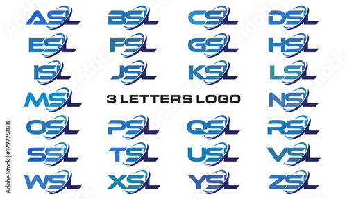 3 letters modern generic swoosh logo ASL, BSL, CSL, DSL, ESL, FSL, GSL, HSL, ISL, JSL, KSL, LSL, MSL, NSL, OSL, PSL, QSL, RSL, SSL,TSL, USL, VSL, WSL, XSL, YSL, ZSL