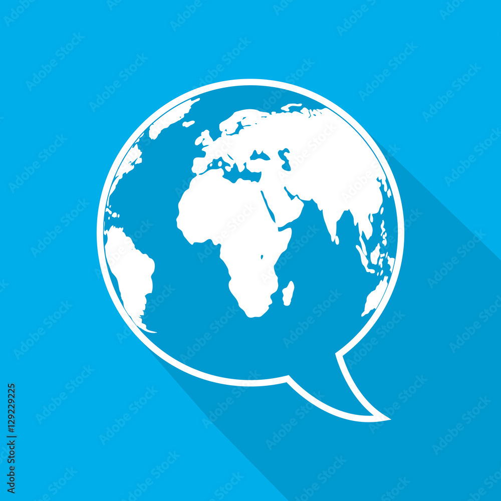 Fototapeta premium Speech bubble with Earth map inside. Vector illustration.