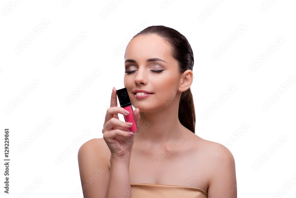 Woman with pink lipstick isolated on white Woman with pink lipstick isolated on white