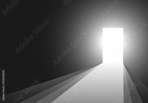 Light in the room through the open door. Vector illustration.