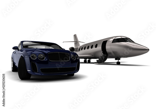 Luxury life / 3D render image representing a luxury car with an private jet  © Mlke