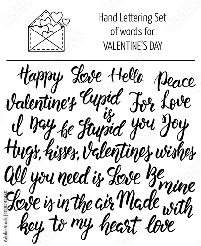 Hand lettering set of words for Valentine's day and wedding. Vector