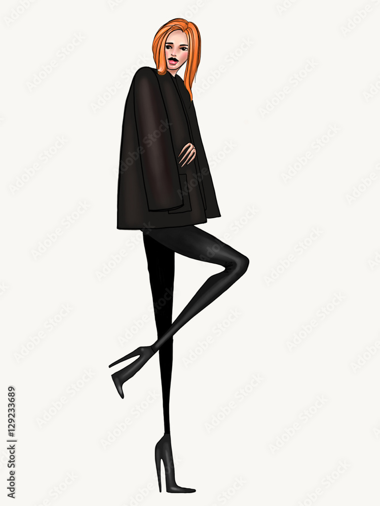 Fashion model, posing, modern clothes, style, trendy, hair style, illustration Fashion model, posing, modern clothes, style, trendy, hair style, illustration