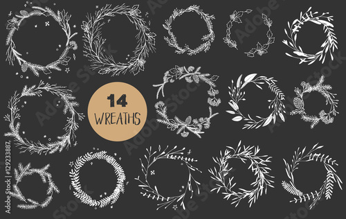 Christmas wreaths set.