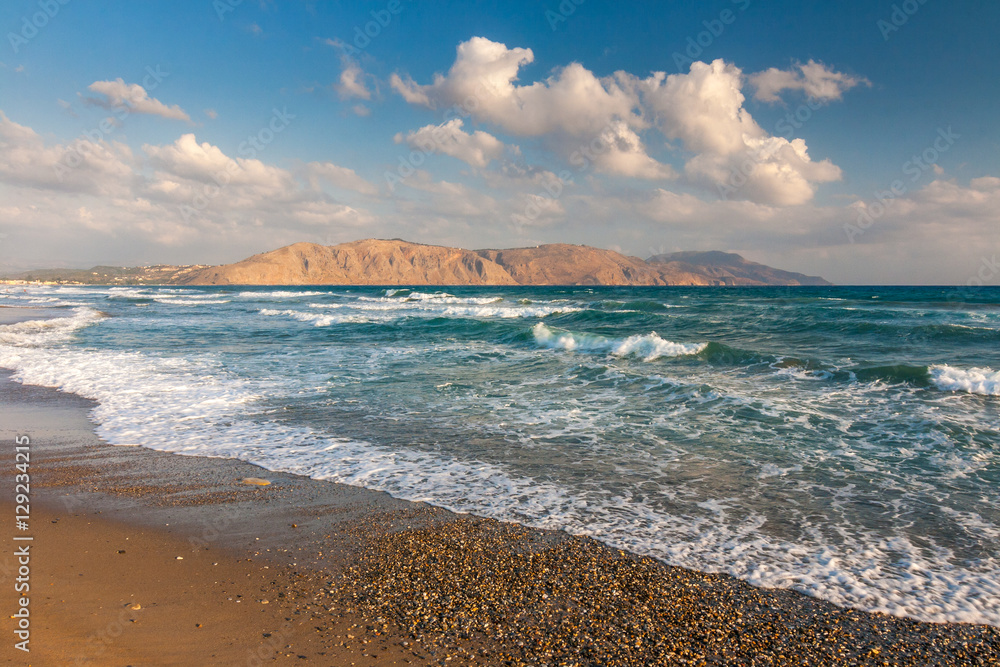 Wide beach in the summer in the northwest of Crete, between the cities of Chania and Rethymno, Greece