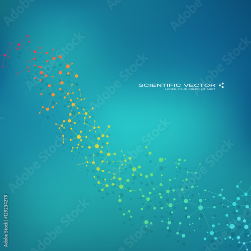 Molecule DNA and neurons vector. Molecular structure. Connected lines with dots. Genetic chemical compounds. Chemistry, medicine, science, technology concept. Geometric abstract background.
