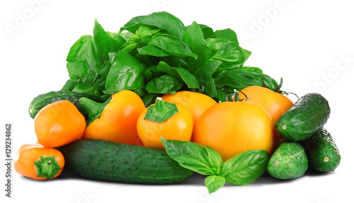 Fototapeta Naklejka Na Ścianę i Meble -  Fresh natural ingredients for salad isolated on white