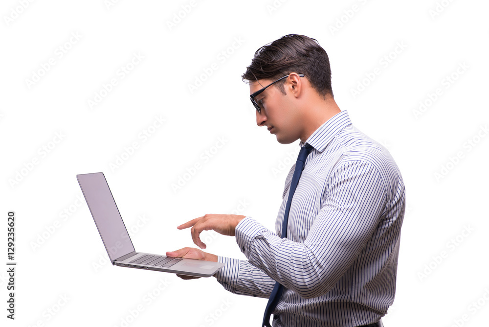 Man with laptop isolated on white Man with laptop isolated on white