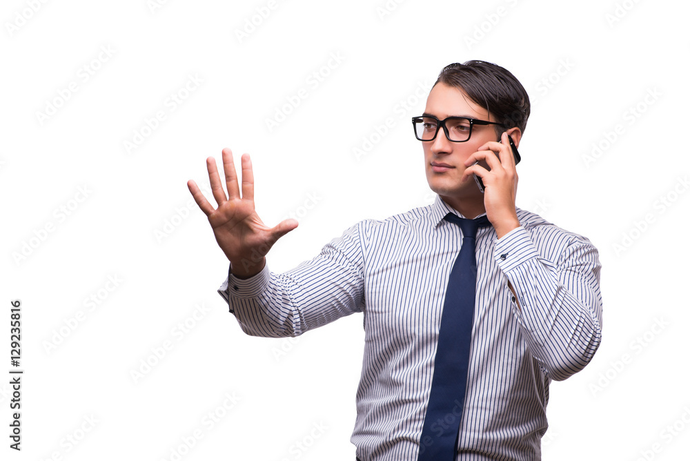 Man with mobile smartphone isolated on white Man with mobile smartphone isolated on white