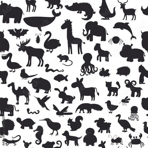 Photography Seamless pattern with black animals silhouettes. Cute background
